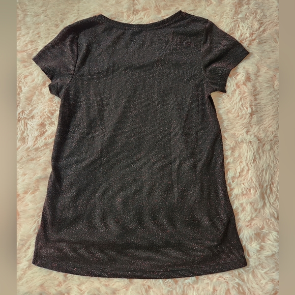 Scotch & Soda Reddish Purple and Black Sparkle Scoopneck Short Sleeve Top - Picture 2 of 3